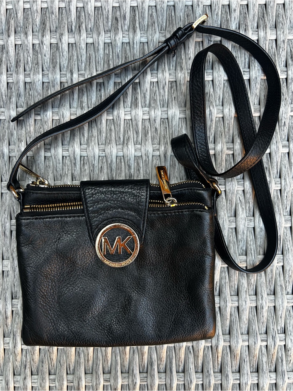 Michael Kors Black Leather MK Logo Crossbody